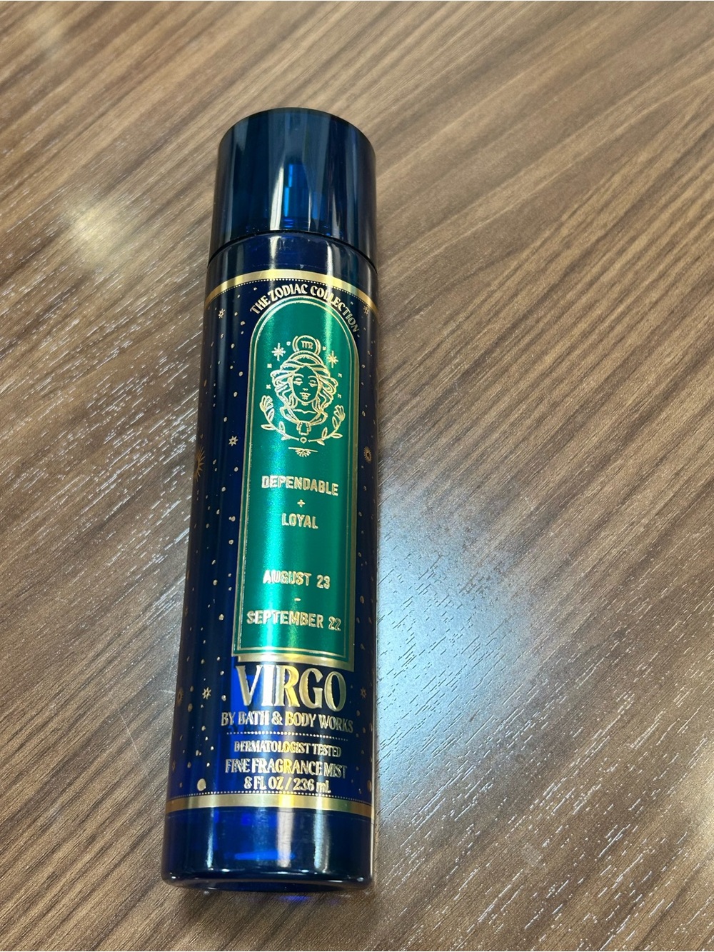 Bath & Body Works Virgo Fine Fragrance Mist — Navy & Green with Gold Accents